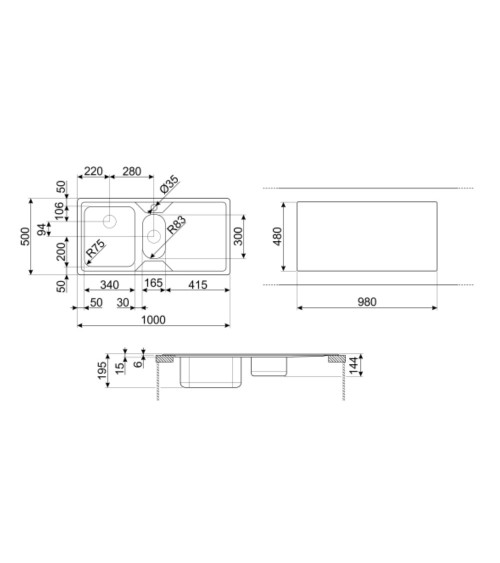 Lavello semifilo Smeg LP102D2 inox 100x50 cm 1 + 1/2 con gocciolatoio destro