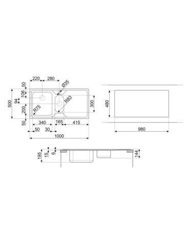 Lavello semifilo Smeg LP102D2 inox 100x50 cm 1 + 1/2 con gocciolatoio destro