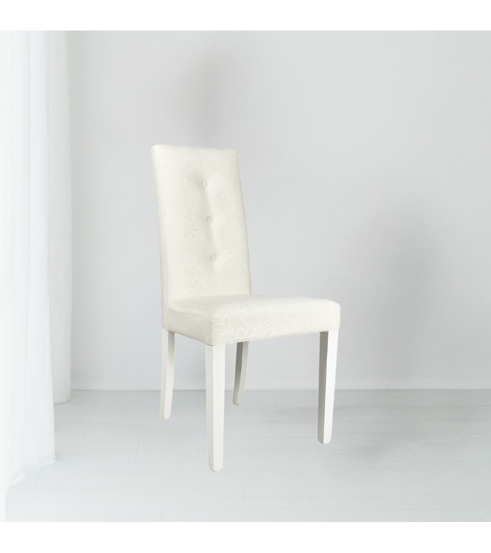 Sedia Montecarlo 3 bottoni tessuto bianco e decoro floreale set 2 pezzi