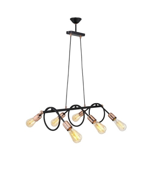 Lampada da soffitto Derbent MDL3938 in metallo nero con sei porta lampade