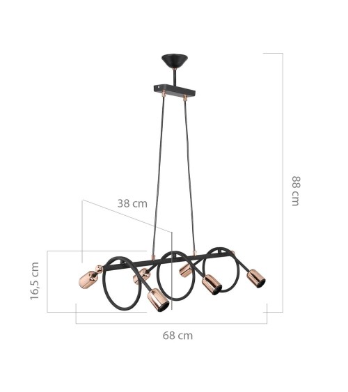 Lampada da soffitto Derbent MDL3938 in metallo nero con sei porta lampade