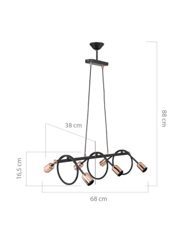 Lampada da soffitto Derbent MDL3938 in metallo nero con sei porta lampade
