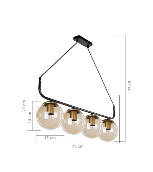 Lampada da soffitto Terena MDL4174 in metallo nero con 4 portalampada