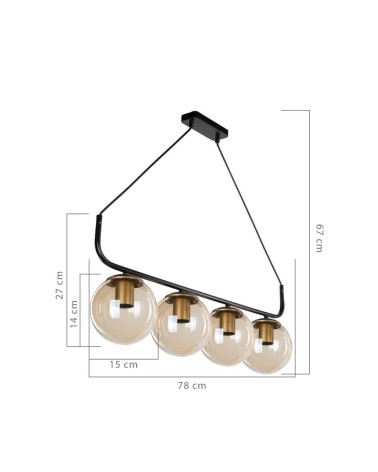 Lampada da soffitto Terena MDL4174 in metallo nero con 4 portalampada
