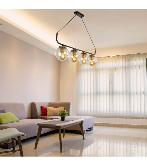 Lampada da soffitto Terena MDL4174 in metallo nero con 4 portalampada