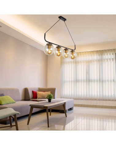 Lampada da soffitto Terena MDL4174 in metallo nero con 4 portalampada