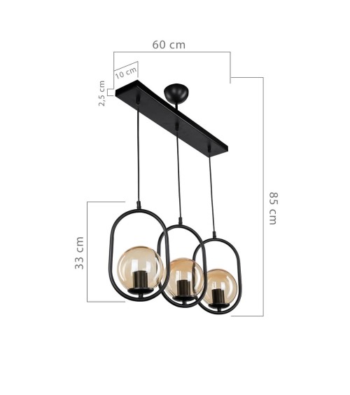Lampada da soffitto Narissa ASZ1332 in metallo nero con tre portalampada
