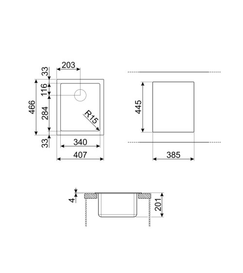 Lavello Smeg VQR40 una vasca 40x50 cm semifilo inox