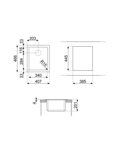Lavello Smeg VQR40 una vasca 40x50 cm semifilo inox
