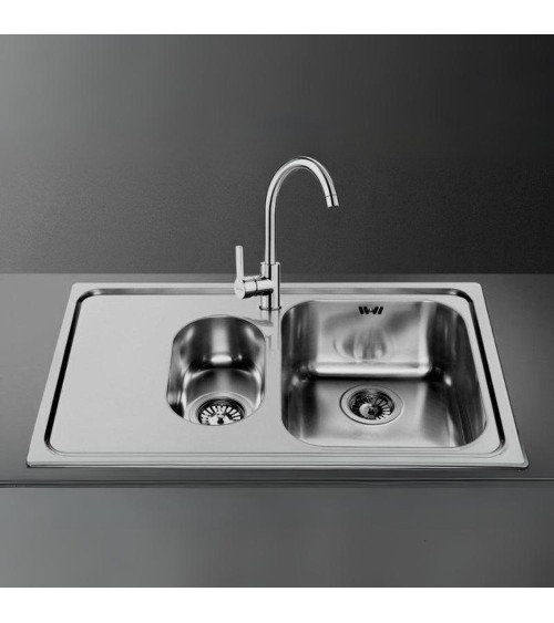 Lavello Smeg SP7915SN 79x50 cm 1+1/2 vasca con gocciolatoio sinistro acciaio inox nero