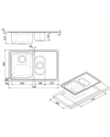 Lavello Smeg SP7915SN 79x50 cm 1+1/2 vasca con gocciolatoio sinistro acciaio inox nero