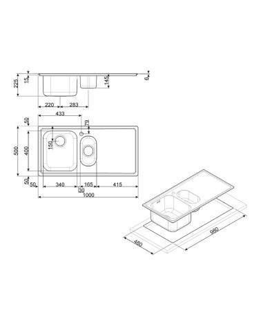 Lavello Smeg LL102S2 semifilo 100x50 cm 1+1/2 vasca con gocciolatoio sinistro inox
