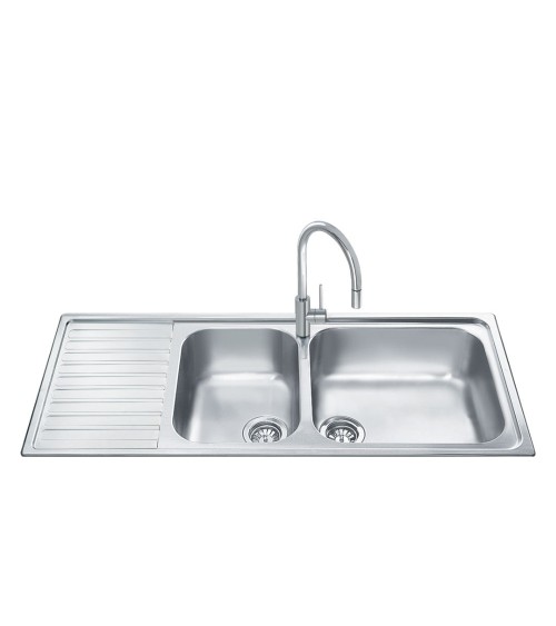 Lavello Smeg LGM116S inox 2 vasche con gocciolatoio sinistro microantigraffio 116x50 cm