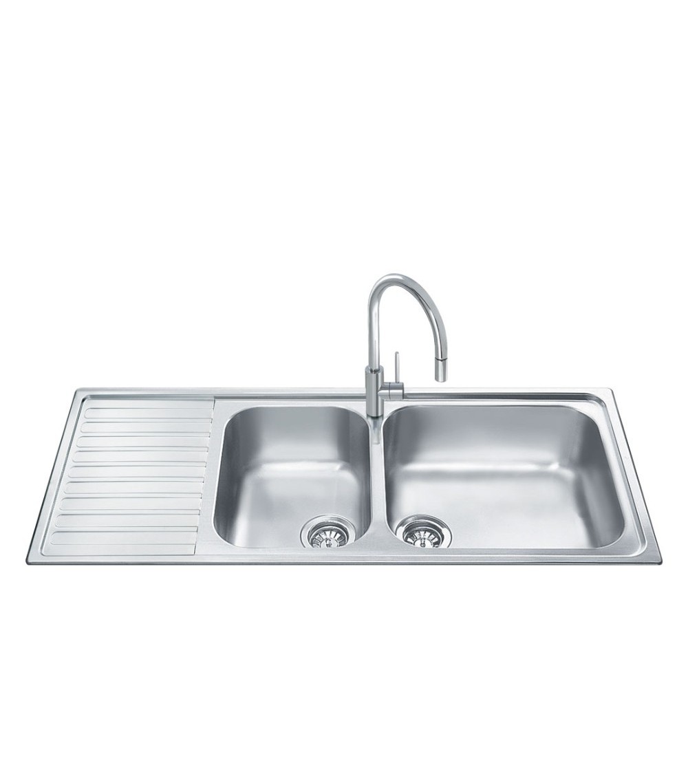 Lavello Smeg LGM116S inox 2 vasche con gocciolatoio sinistro microantigraffio 116x50 cm