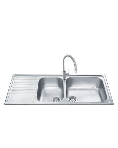 Lavello Smeg LGM116S inox 2 vasche con gocciolatoio sinistro microantigraffio 116x50 cm