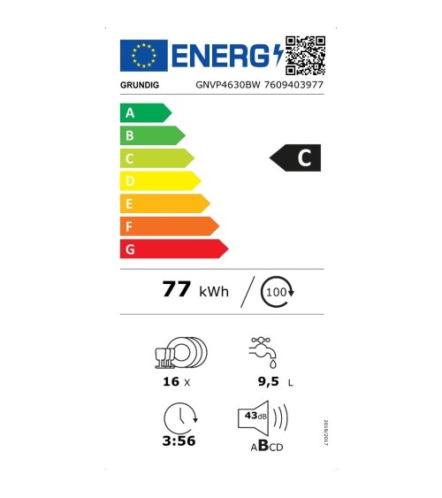 Lavastoviglie ad incasso Grundig GNVP4630BW a scomparsa totale 16 coperti, classe C