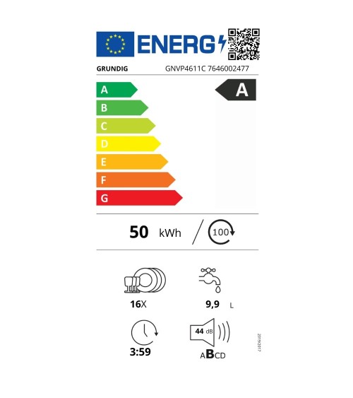 Lavastoviglie ad incasso Grundig GNVP4611C a scomparsa totale 16 coperti, classe A