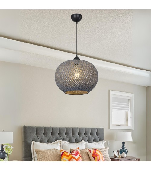 Lampada da soffitto Yumak MDL4745 con paralume in corda antracite