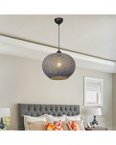 Lampada da soffitto Yumak MDL4745 con paralume in corda antracite