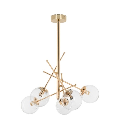 Lampada da soffitto Gondia ASZ1391 in metallo colore oro con 5 paralumi in vetro