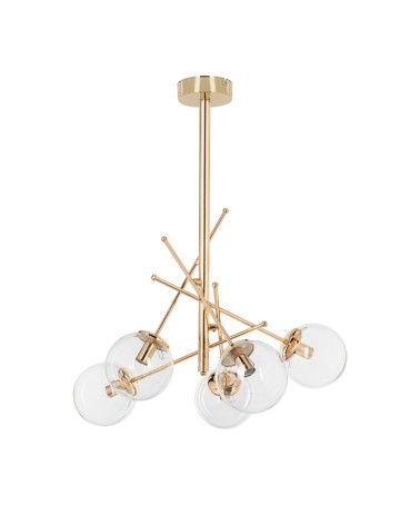 Lampada da soffitto Gondia ASZ1391 in metallo colore oro con 5 paralumi in vetro