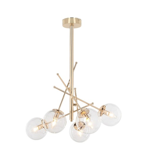 Lampada da soffitto Gondia ASZ1391 in metallo colore oro con 5 paralumi in vetro
