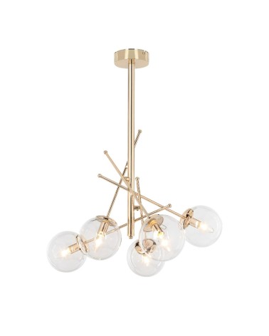 Lampada da soffitto Gondia ASZ1391 in metallo colore oro con 5 paralumi in vetro
