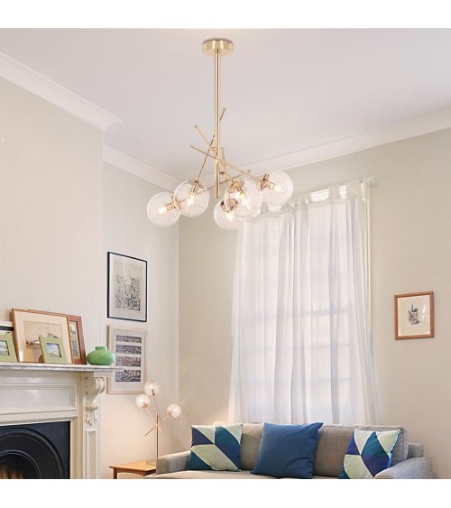 Lampada da soffitto Gondia ASZ1391 in metallo colore oro con 5 paralumi in vetro