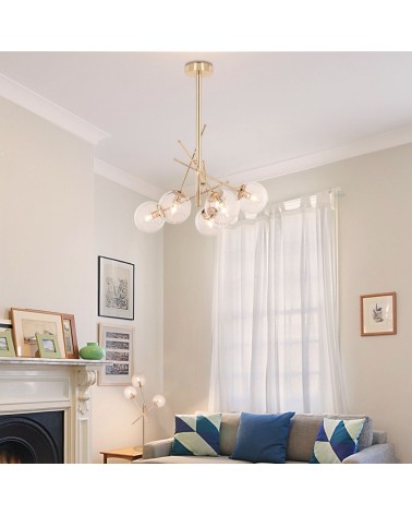 Lampada da soffitto Gondia ASZ1391 in metallo colore oro con 5 paralumi in vetro
