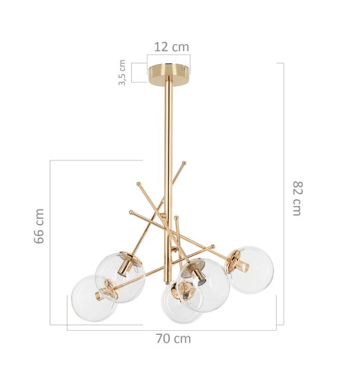 Lampada da soffitto Gondia ASZ1391 in metallo colore oro con 5 paralumi in vetro