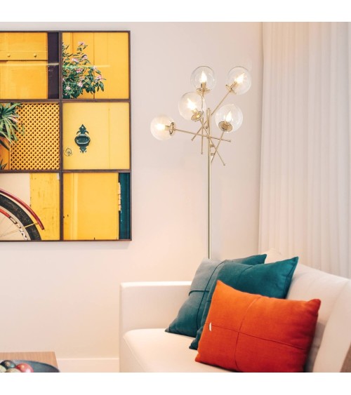 Lampada da terra Gondia ASZ1390 in metallo colore oro con 5 paralumi in vetro