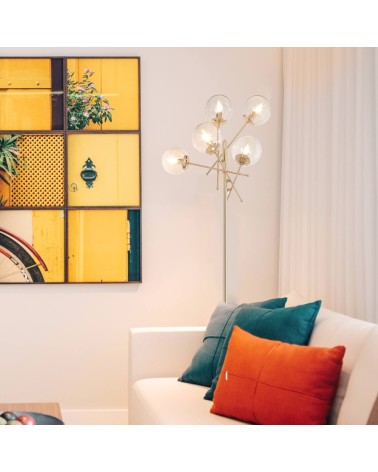Lampada da terra Gondia ASZ1390 in metallo colore oro con 5 paralumi in vetro