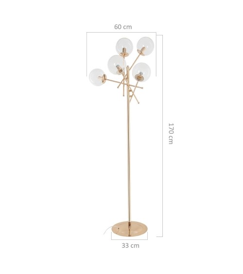 Lampada da terra Gondia ASZ1390 in metallo colore oro con 5 paralumi in vetro