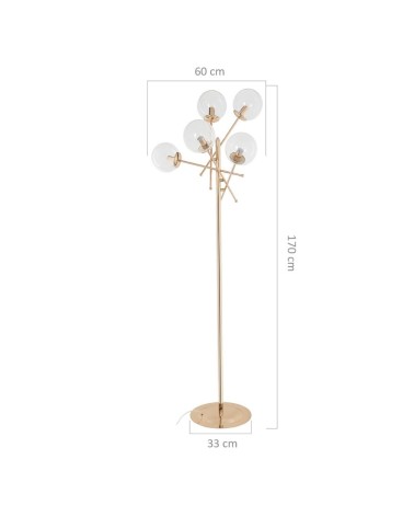 Lampada da terra Gondia ASZ1390 in metallo colore oro con 5 paralumi in vetro