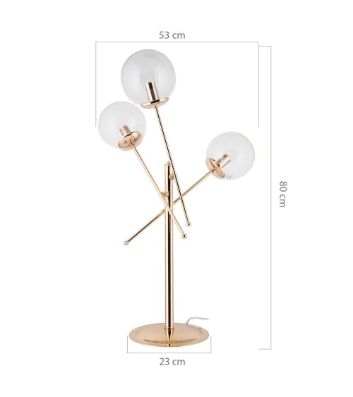 Lampada da tavolo Gondia ASZ1393 in metallo oro con 3 paralumi in vetro