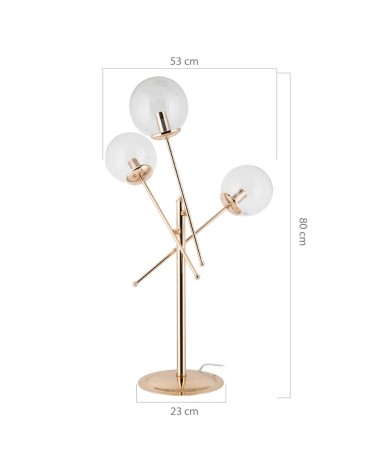 Lampada da tavolo Gondia ASZ1393 in metallo oro con 3 paralumi in vetro