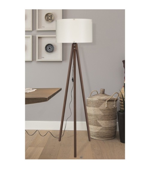 Lampada da terra Aden ASZ1460 con piantana in noce e paralume in tessuto crema