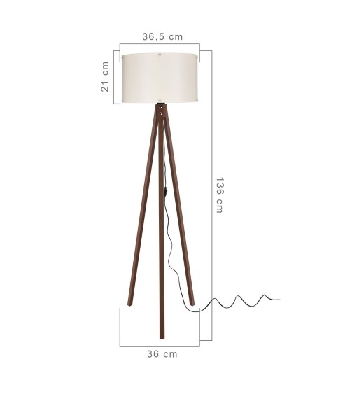 Lampada da terra Aden ASZ1460 con piantana in noce e paralume in tessuto crema