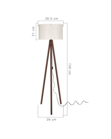 Lampada da terra Aden ASZ1460 con piantana in noce e paralume in tessuto crema