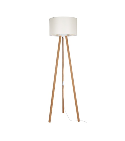 Lampada da terra Piko ASZ1664 con piantana in rovere e paralume in tessuto crema