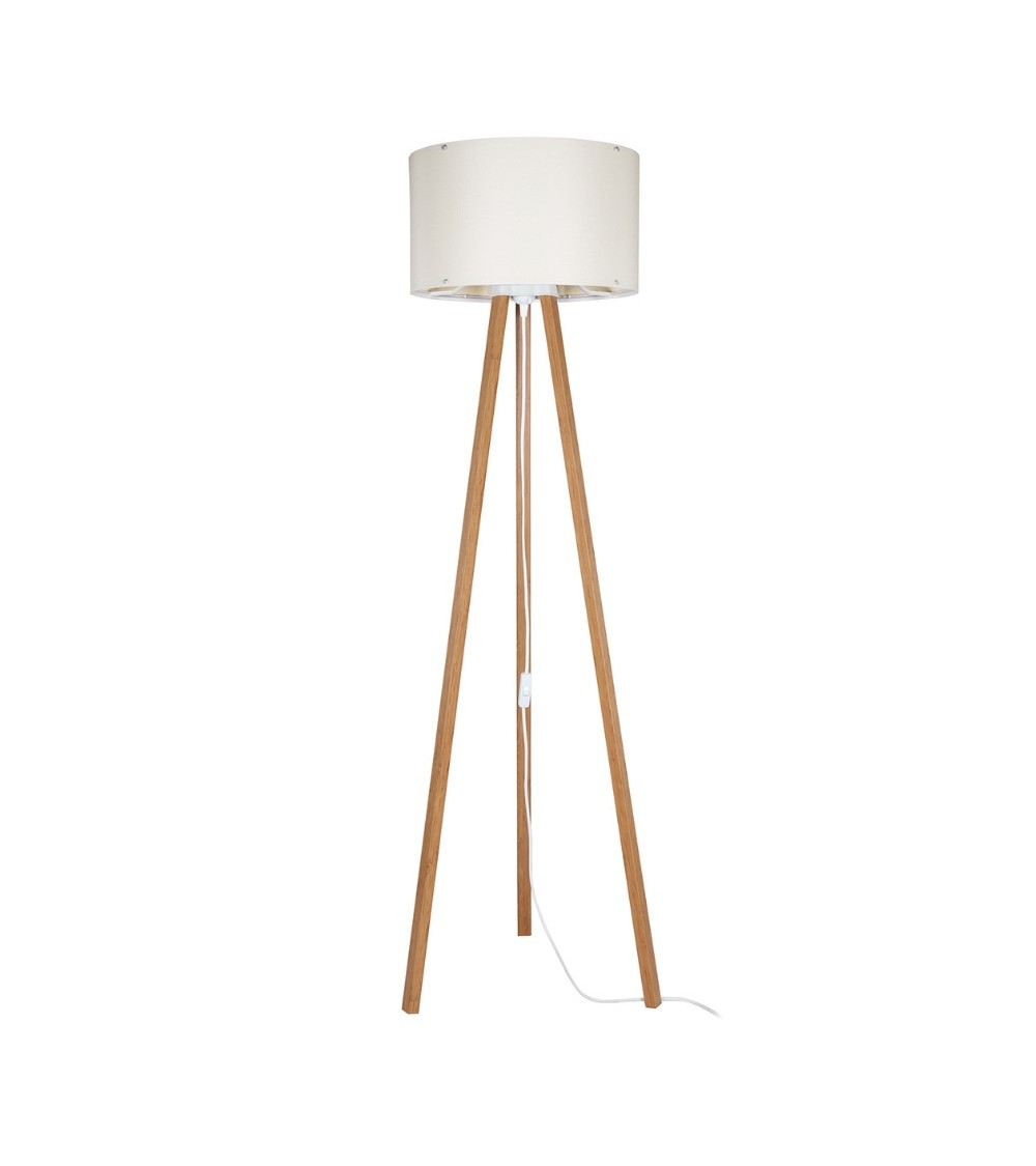 Lampada da terra Piko ASZ1664 con piantana in rovere e paralume in tessuto crema