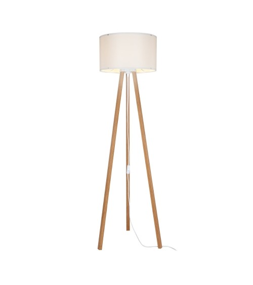 Lampada da terra Piko ASZ1664 con piantana in rovere e paralume in tessuto crema