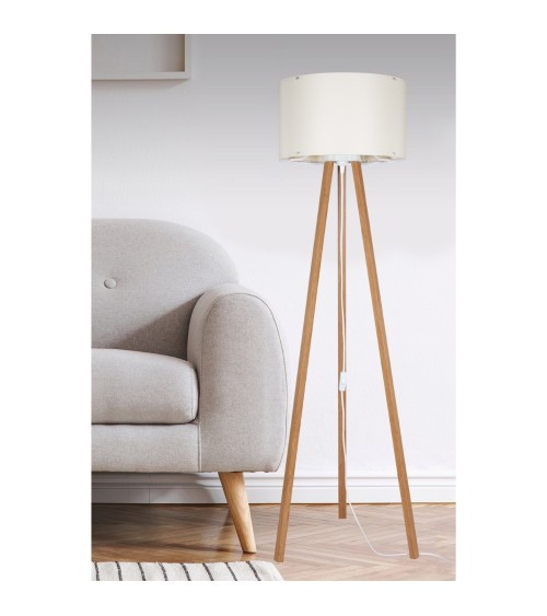 Lampada da terra Piko ASZ1664 con piantana in rovere e paralume in tessuto crema