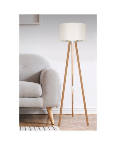 Lampada da terra Piko ASZ1664 con piantana in rovere e paralume in tessuto crema