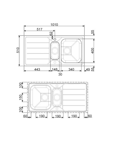 Lavello Smeg LFB102 inox 100x50 cm 1 + 1/2 vasca con gocciolatoio reversibile