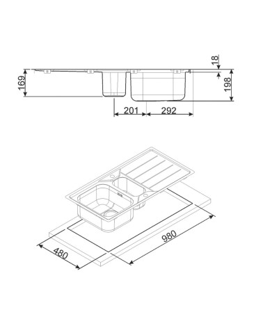 Lavello Smeg LFB102 inox 100x50 cm 1 + 1/2 vasca con gocciolatoio reversibile