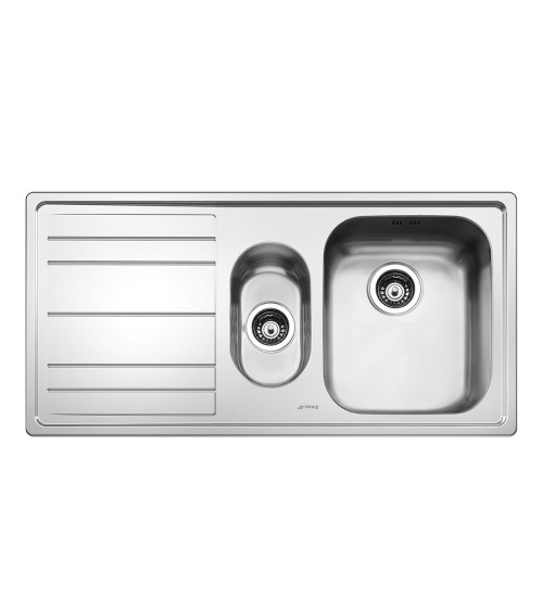Lavello Smeg LE102S2 inox 1 + 1/2 vasca con gocciolatoio sinistro 100x50 cm.