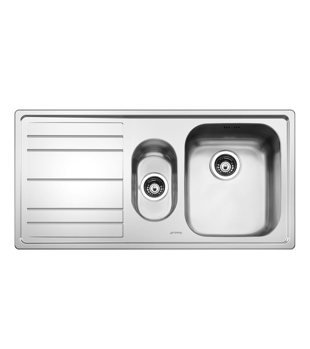 Lavello Smeg LE102S2 inox 1 + 1/2 vasca con gocciolatoio sinistro 100x50 cm.