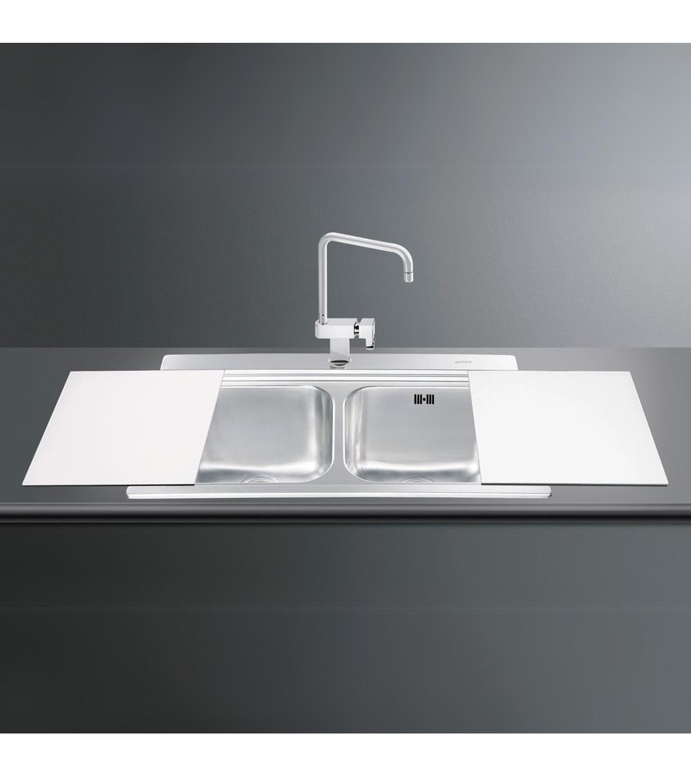 Lavello Smeg LI92B 90x50 cm 2 vasche con vetro bianco