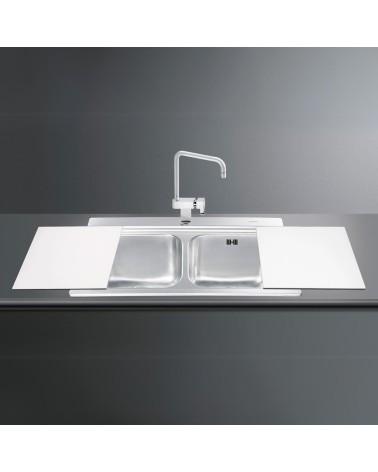 Lavello Smeg LI92B 90x50 cm 2 vasche con vetro bianco